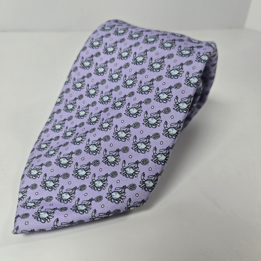 Vineyard Vines Necktie Tie Mens Purple Crab Tennis Racket Silk Preppy Accessory